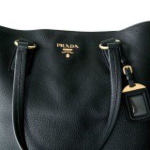 PRADA Vitello Daino Side Zip Leather Tote Shoulder
